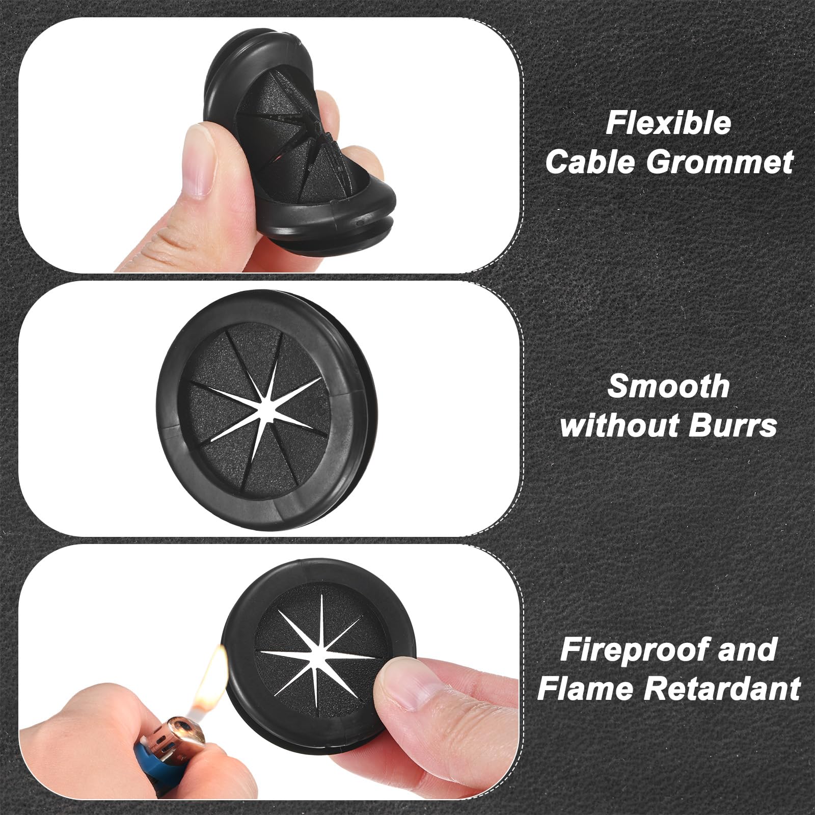 M METERXITY 10-Pack Rubber Grommets for Wiring 38mm Desk Grommet Double-Sided Flexible Cable Cord Grommet Desk Hole Cover for Cables/Wires Through Protection [Black - Image 2