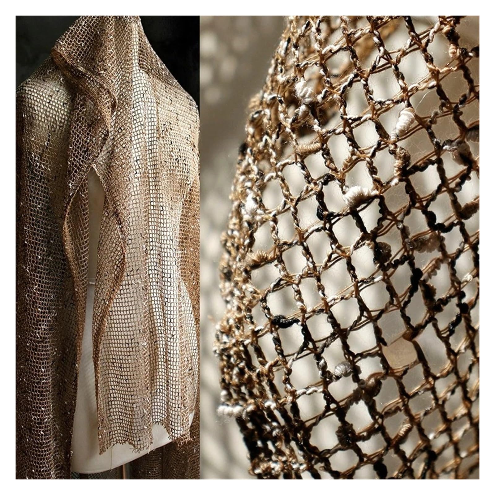 Tela De Malla Tela de diseñador ropa | Textura de perspectiva calada de gasa de punto marrón antiguo retro