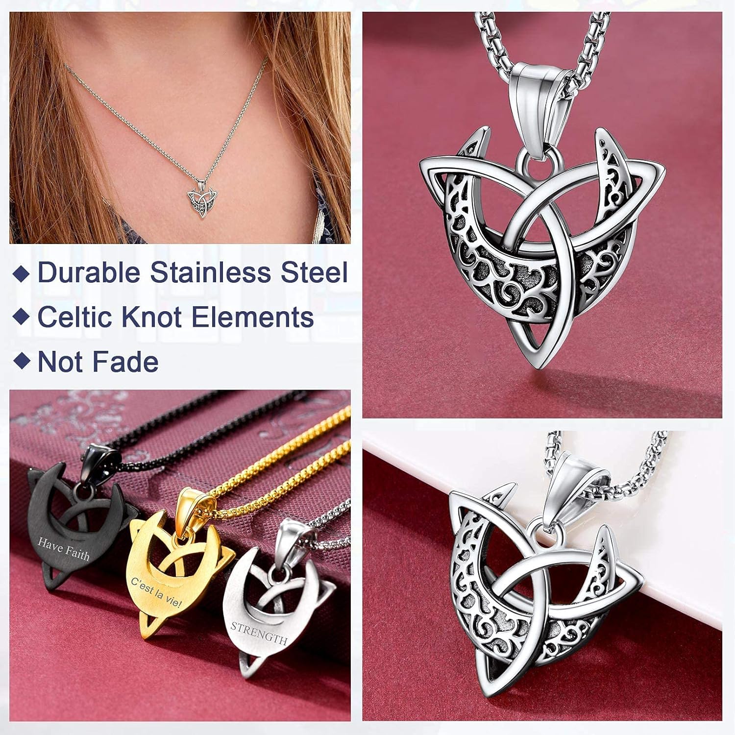 FaithHeart Triple Moon Goddess Necklace Stainless Steel/18K Gold Plated Wiccan Jewelry for Women with Delicate Packaging Personalized Custom