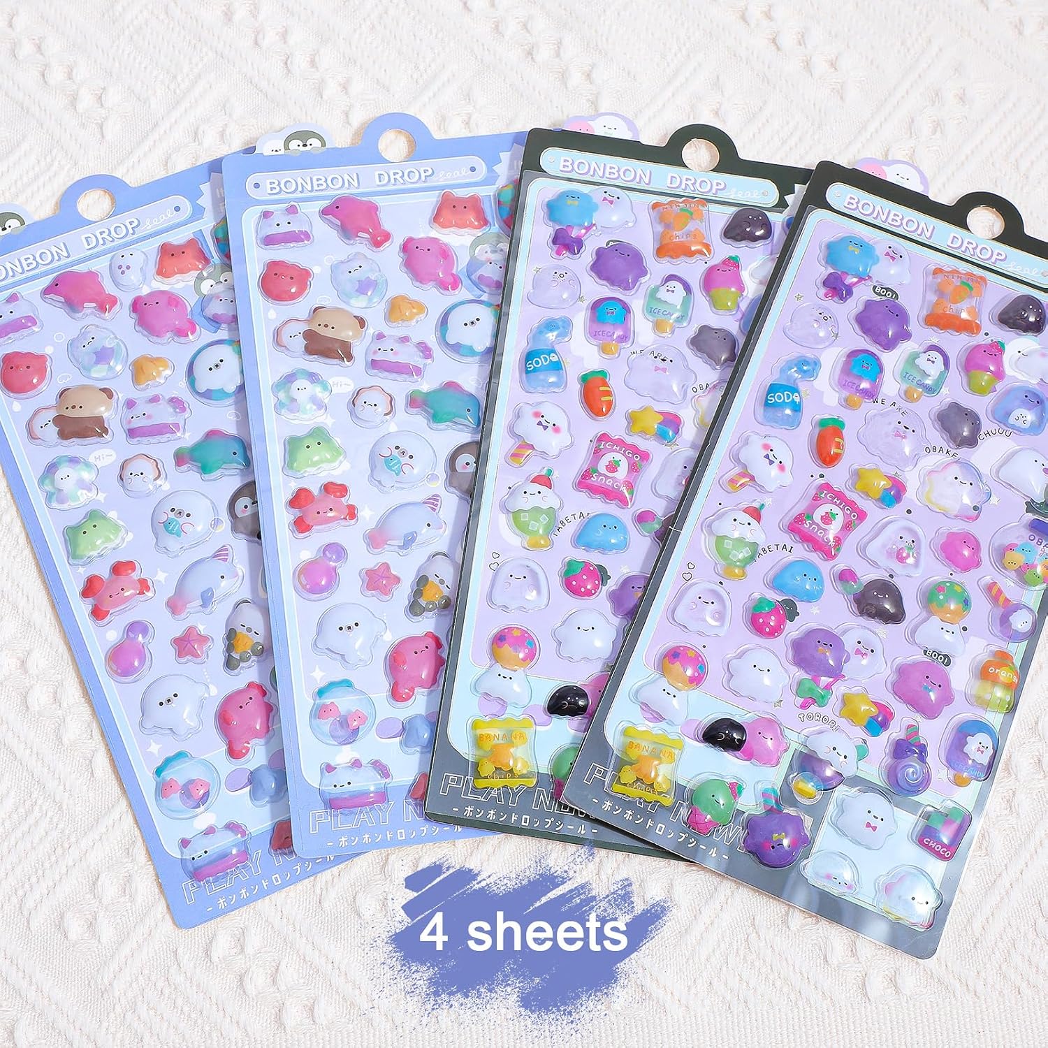 4 Sheets 200+Kawaii 3D Stickers, Cute Mini Puffy 3D Stickers Cartoon Relief Reusable Sticker for Scrapbooks Planner Journals Laptops Phone Case Decoration Perfect for Craft Gift