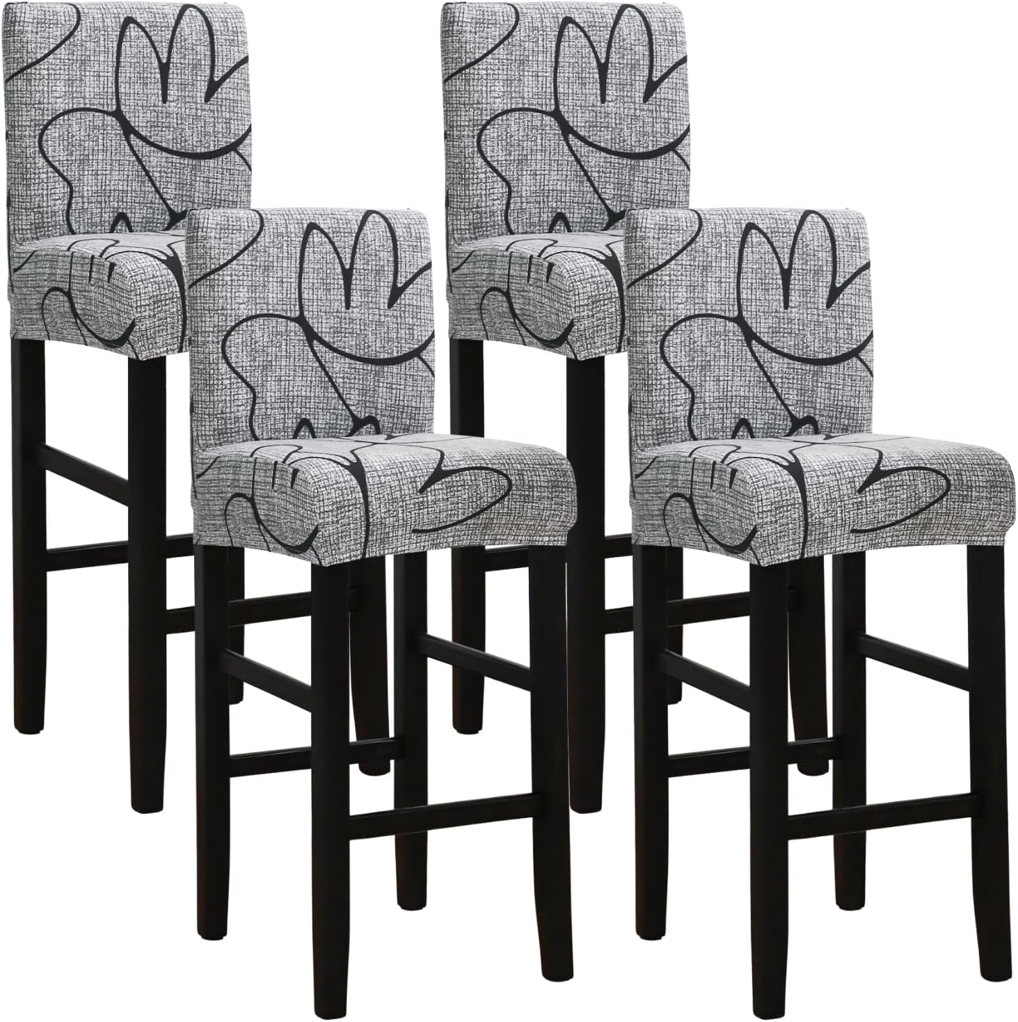 SPRINGRICO Bar Stool Covers Set of 4, Stretch Washable Barstool Seat Covers with Backs, Removable Counter Height Chair Covers for Kitchen Dining Room Cafe (Lotus Gray, 4PCS)