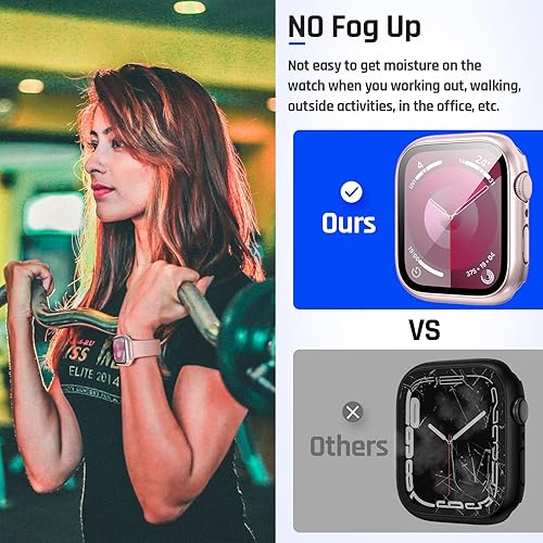 Miniatura 4 de Goton Funda impermeable 2 en 1 para Apple Watch Series 9, 8, 7, 1.772 in, protector de pantalla de vidrio protector 360 de policarbonato duro +