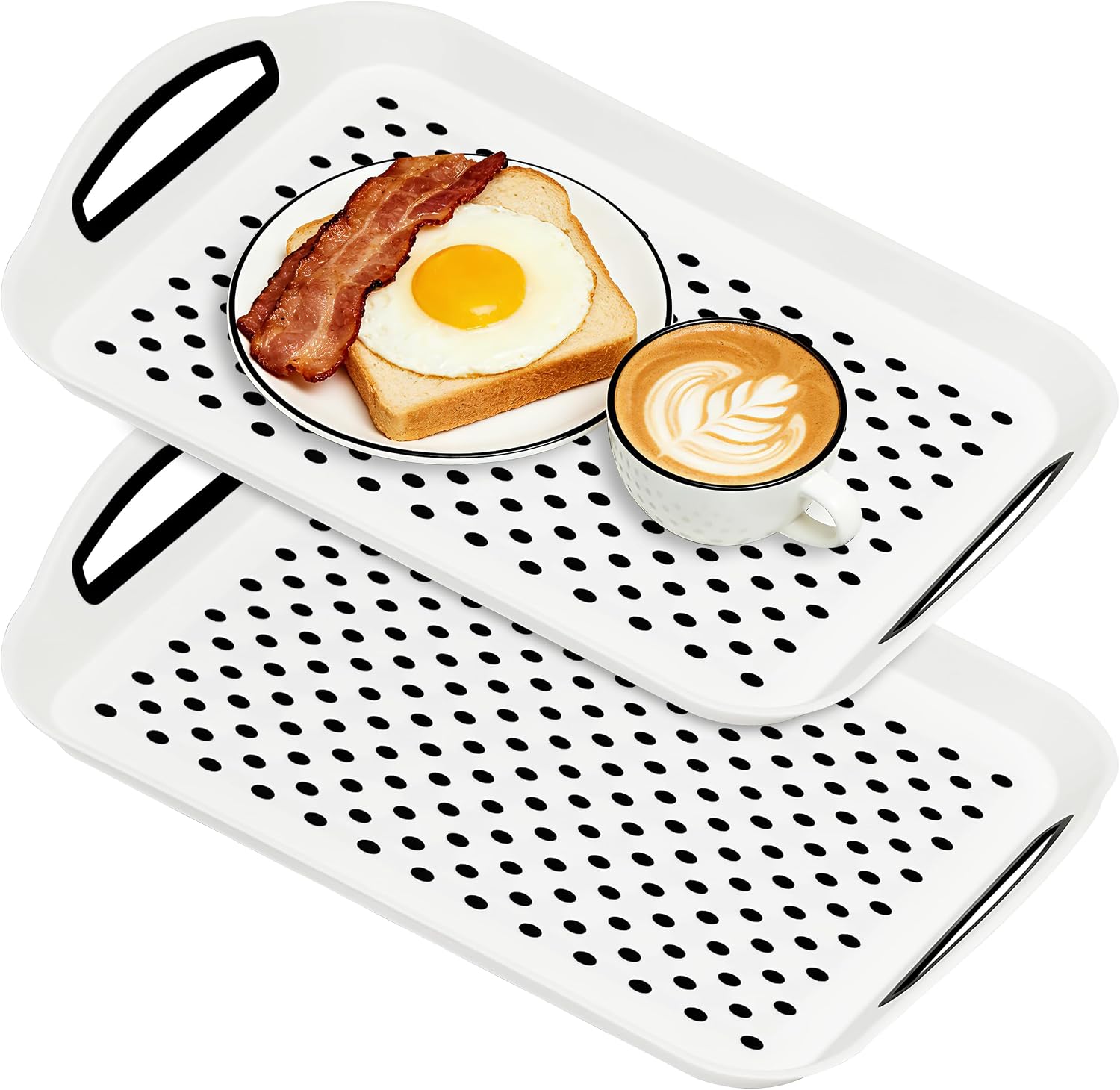 Non Slip Lap Trays with Handles, Set of 2 Food Trays for Eating on Couch, Dishwasher Safe Rectangular Serving Trays for Dinner, Breakfast & Snacks (Gray)