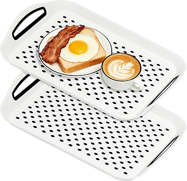 Non Slip Lap Trays with Handles, Set of 2 Food Trays for Eating on Couch, Dishwasher Safe Rectangular Serving Trays for Dinner, Breakfast & Snacks White