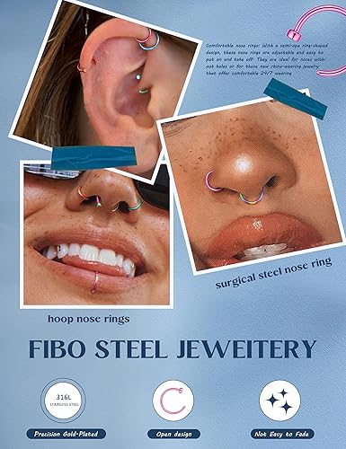 Miniatura 10 de FIBO STEEL- 32 piercings de aro para la nariz de acero inoxidable 20G joyería para el cuerpo