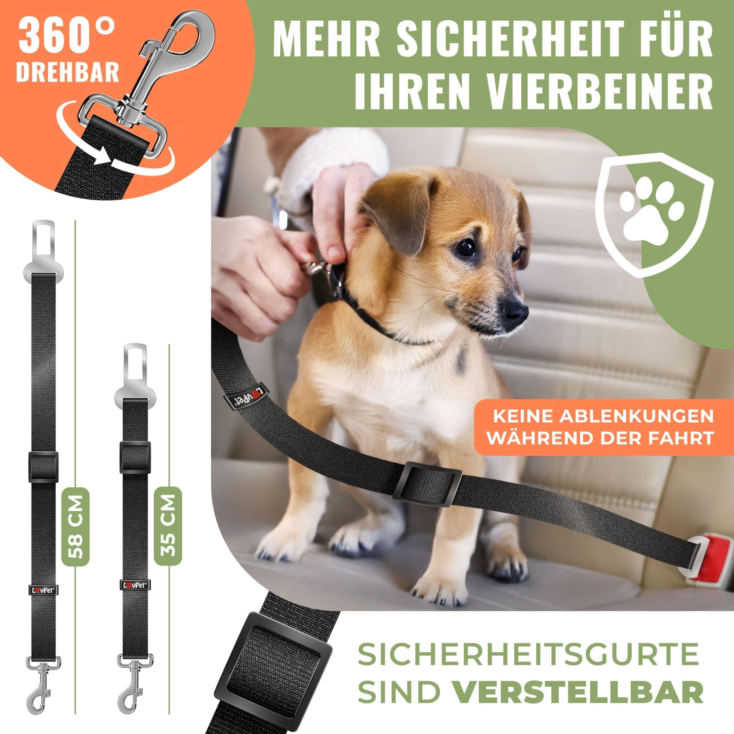 LOVPET® Rejilla de Seguridad para Coche, Rejilla de separación Universal, Ancho Ajustable, reposacabezas para el Maletero del Coche, Incluye 2 Cinturones de Seguridad para Perros (Anthrazit)