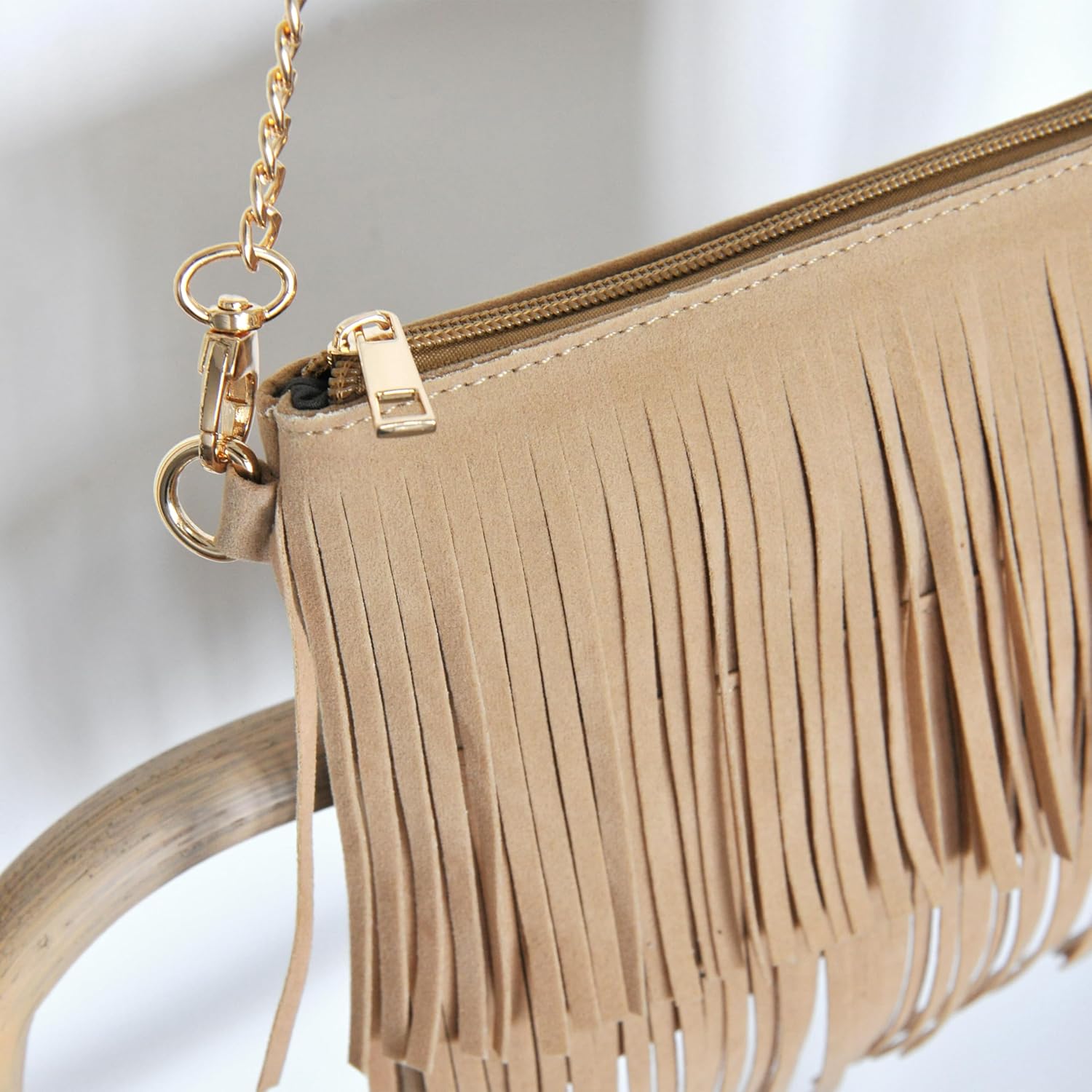 HOXIS Fringe Cross Body Bag Womens Small Shoulder Bag Top Zip Wristlet - Image 7