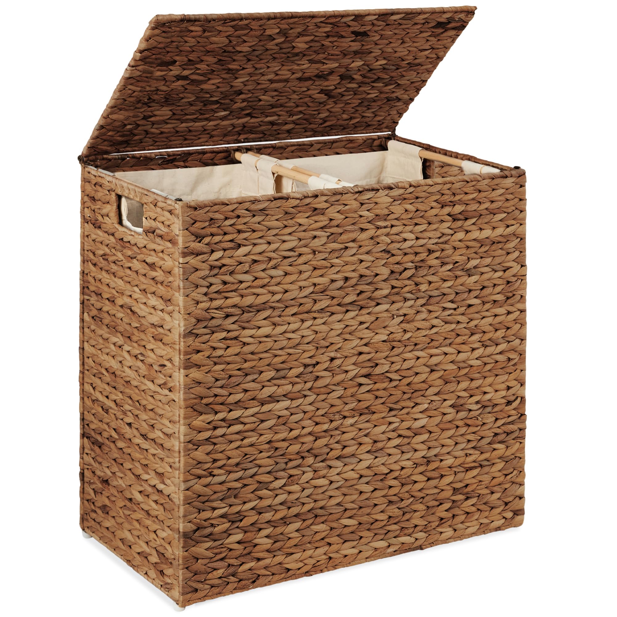 Best Choice Products Large Double Laundry Hamper with Lid, Chestnut