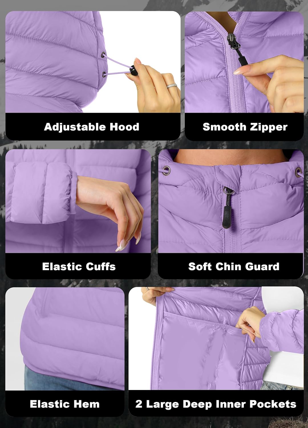 Women's Packable Puffer Jacket Hooded LightWeight Down Coat Winter Windproof Warm Quilted Short S-XXL - Image 5