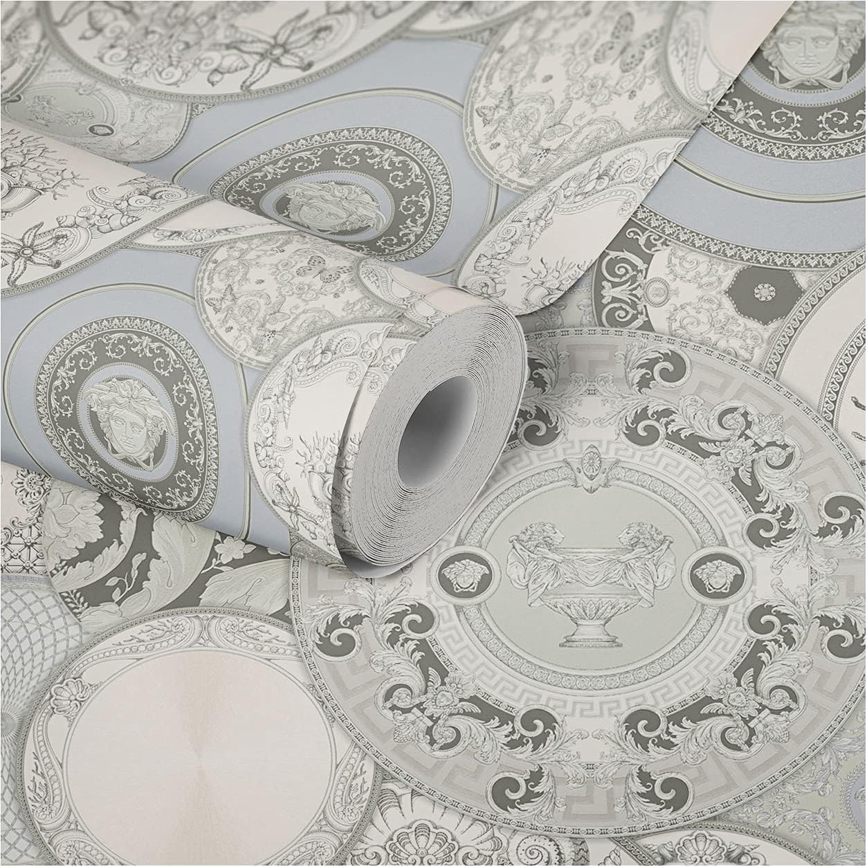 Exсluѕіvе Sресіаl A.S. Creation Versace Luxury Les Etoiles de la Mer 2 Non-Woven Wallpaper 10.05 m x 0.70 m Silver Grey White Made in Germany 349013 34901-3, Multi-Colour