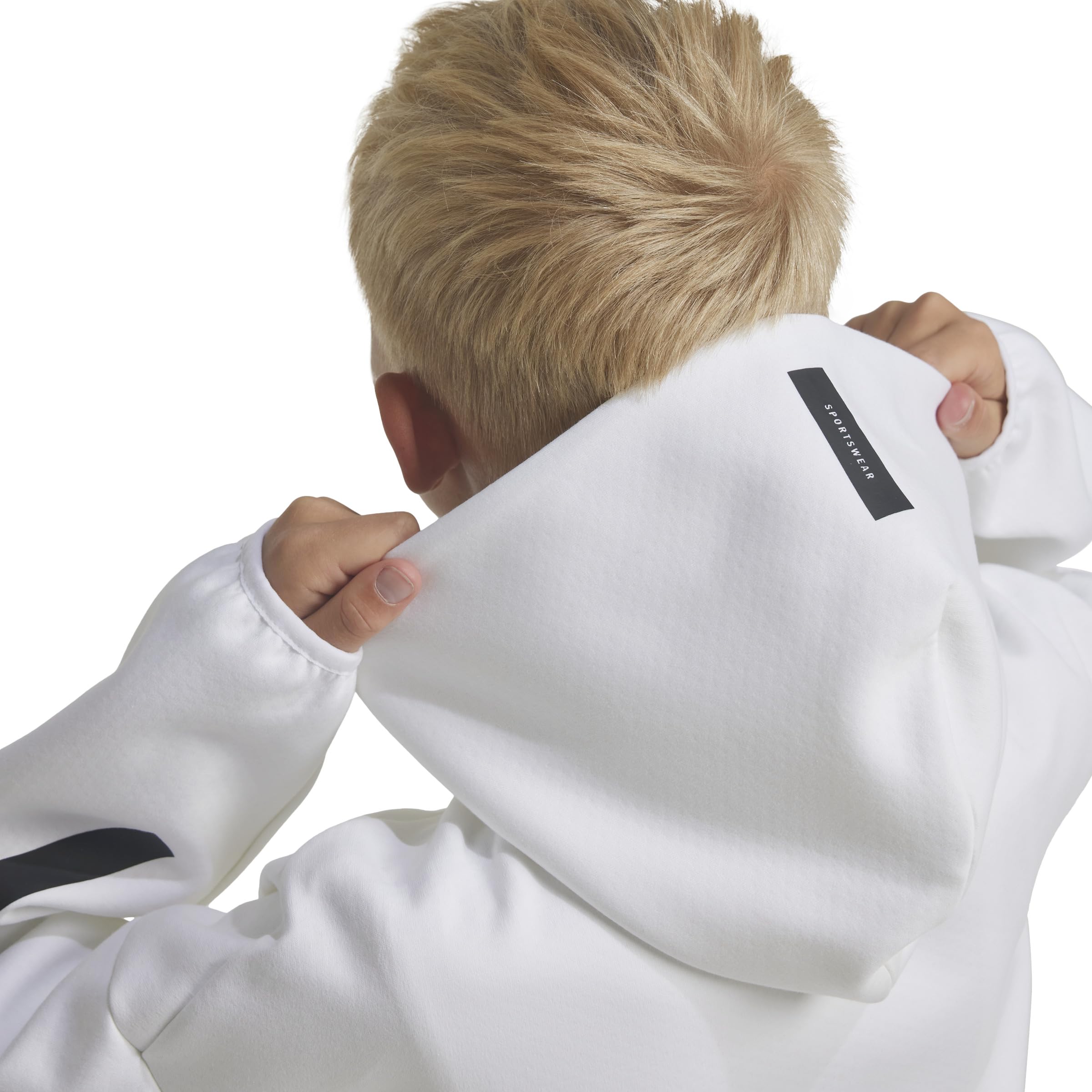 adidas Z.n.e. Felpa con cappuccio e zip intera, per bambini, bianco/nero, L, bianco/nero, L