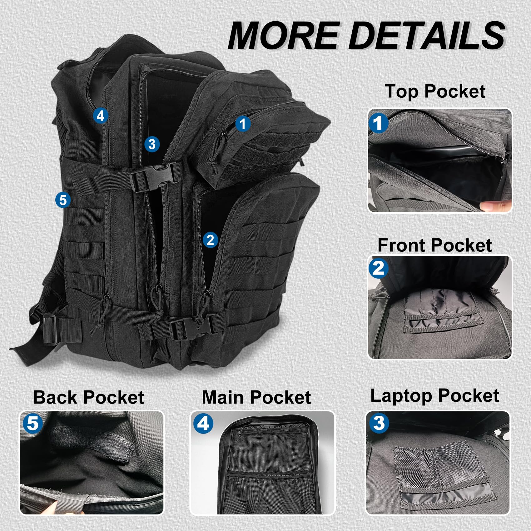 Militär Rucksack Herren,45L Groß Rucksack Wasserdicht Outdoor Assault Survival Wanderrucksack Herren, Taktischer Backpack Geeignet für Jagd,Wandern,Camping und Andere Outdoor-Aktivitäten (Schwarz)