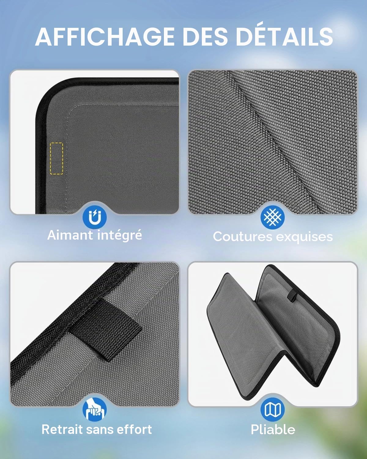 Couvercle de toit solaire isolant magnétique pour ventilateur MaxxAir, Housse de noircissement et de ventilation pliable en tissu Oxford 600D, 42 x 42 cm (gris clair)