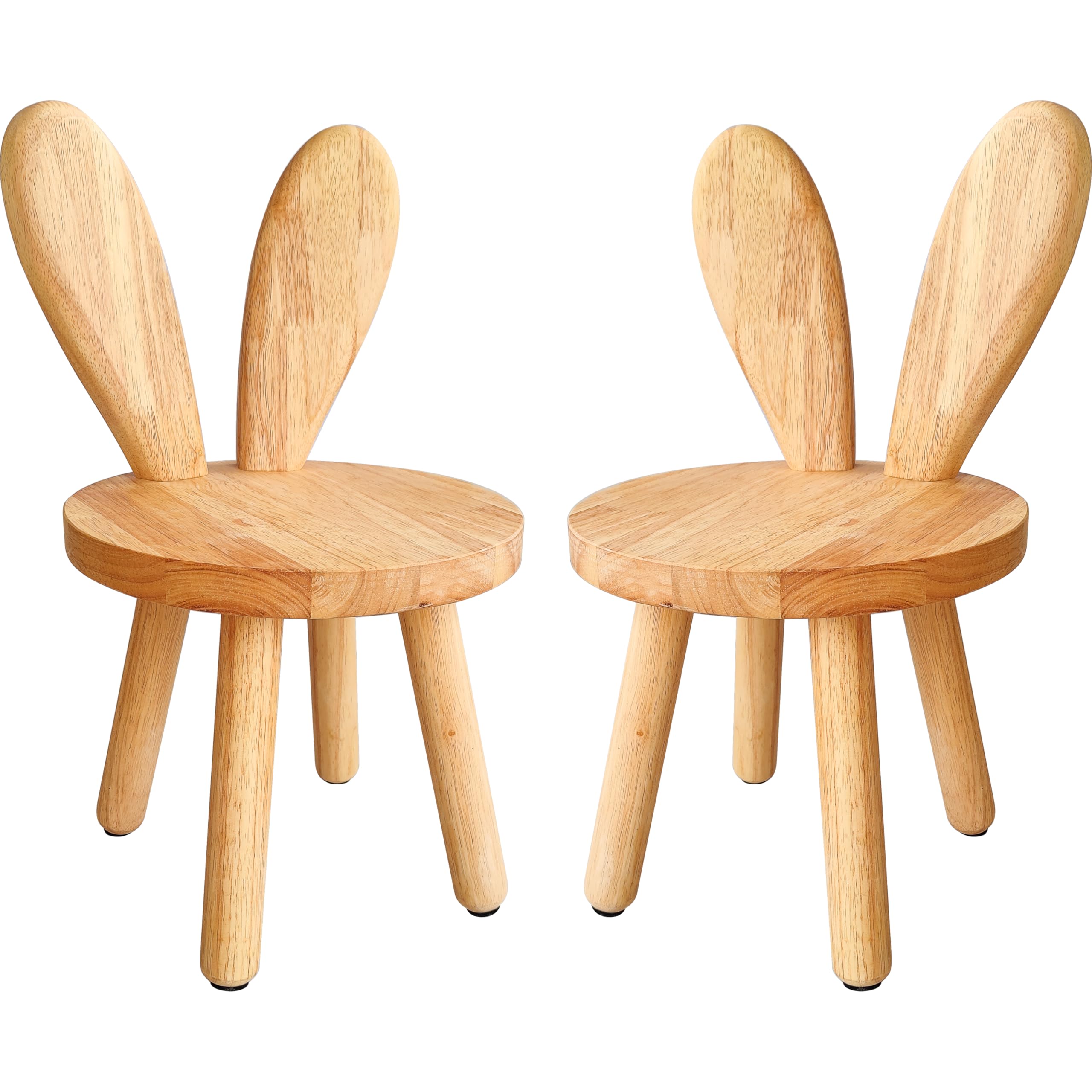 Yier Mei 2 Pcs Solid Wood Stand Stool Customized Rabbit Ears Shaped Backrest Kids Small Chair,Round Wooden Childs Furniture for Eating Reading and Playing(Wood Color)
