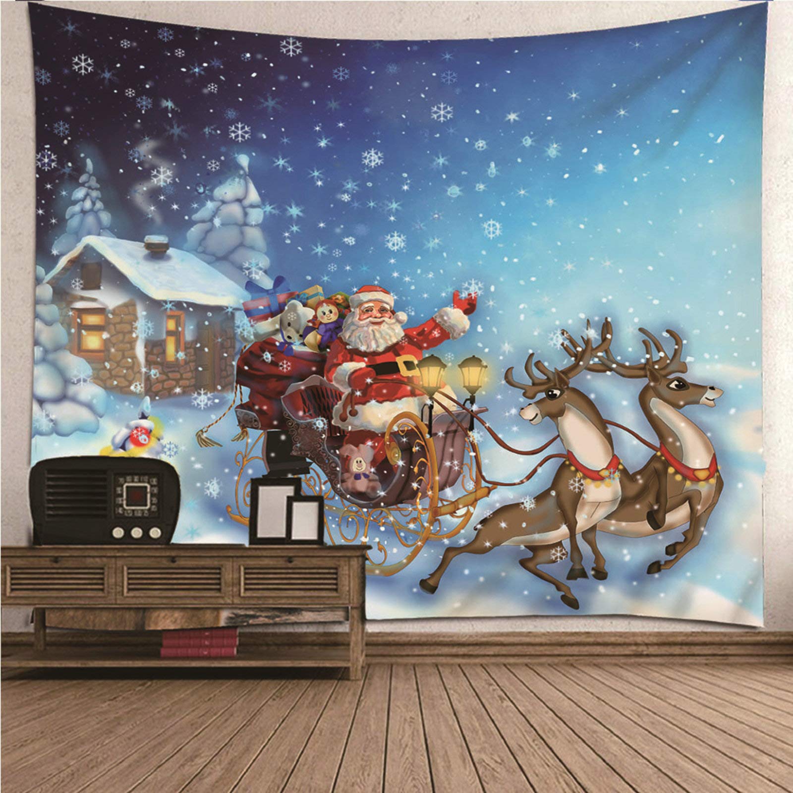 Banemi Medytacja gobelin wiszący na ścianie, hipisowski trippy gobelin kolorowy jeleń sanie Święty Mikołaj pokój dekoracja domu 210 x 140 cm