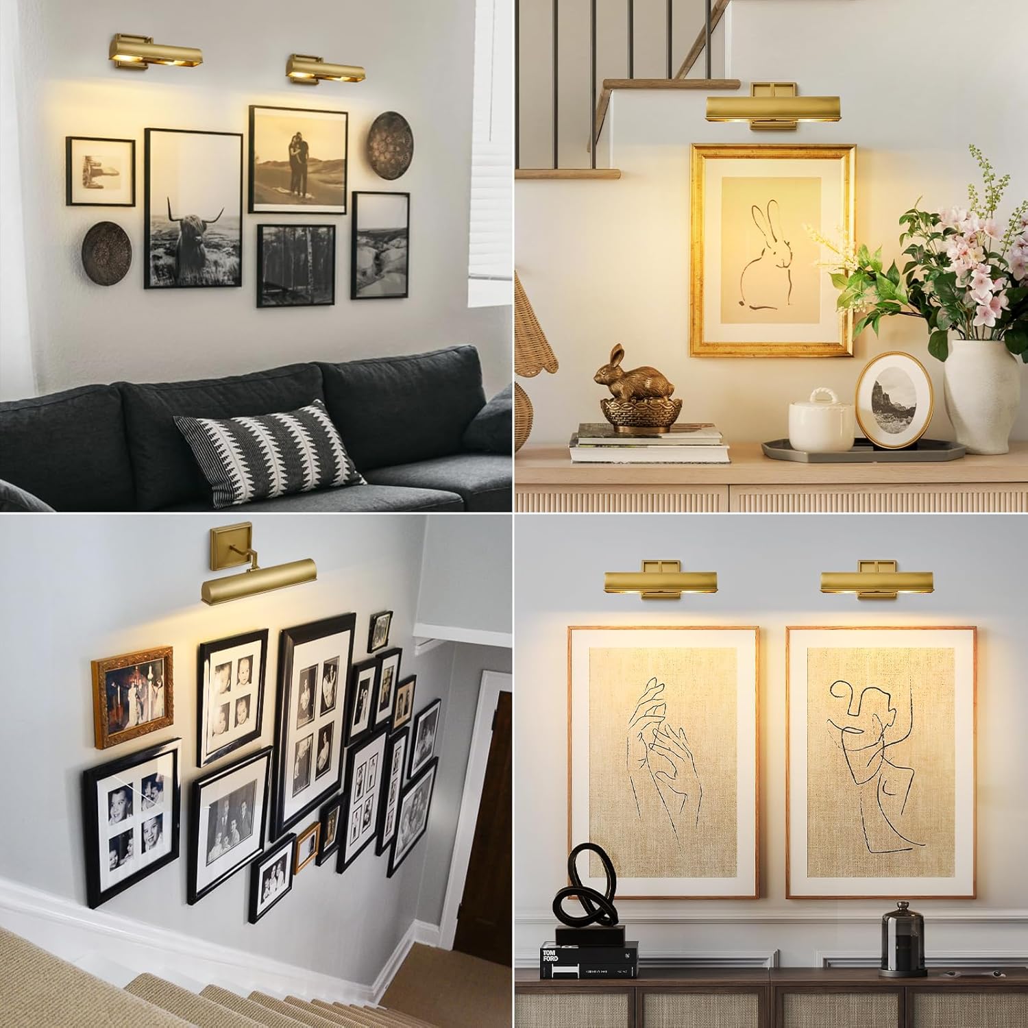 Gold Dimmable Art Picture Light: 12" Brass Hardwired Display Wall Lights - Vintage Art Decor Sconce Lighting Over Pictures Frame - Linear Artwork Light for Gallery Museum Painting E26 Bulbs Included