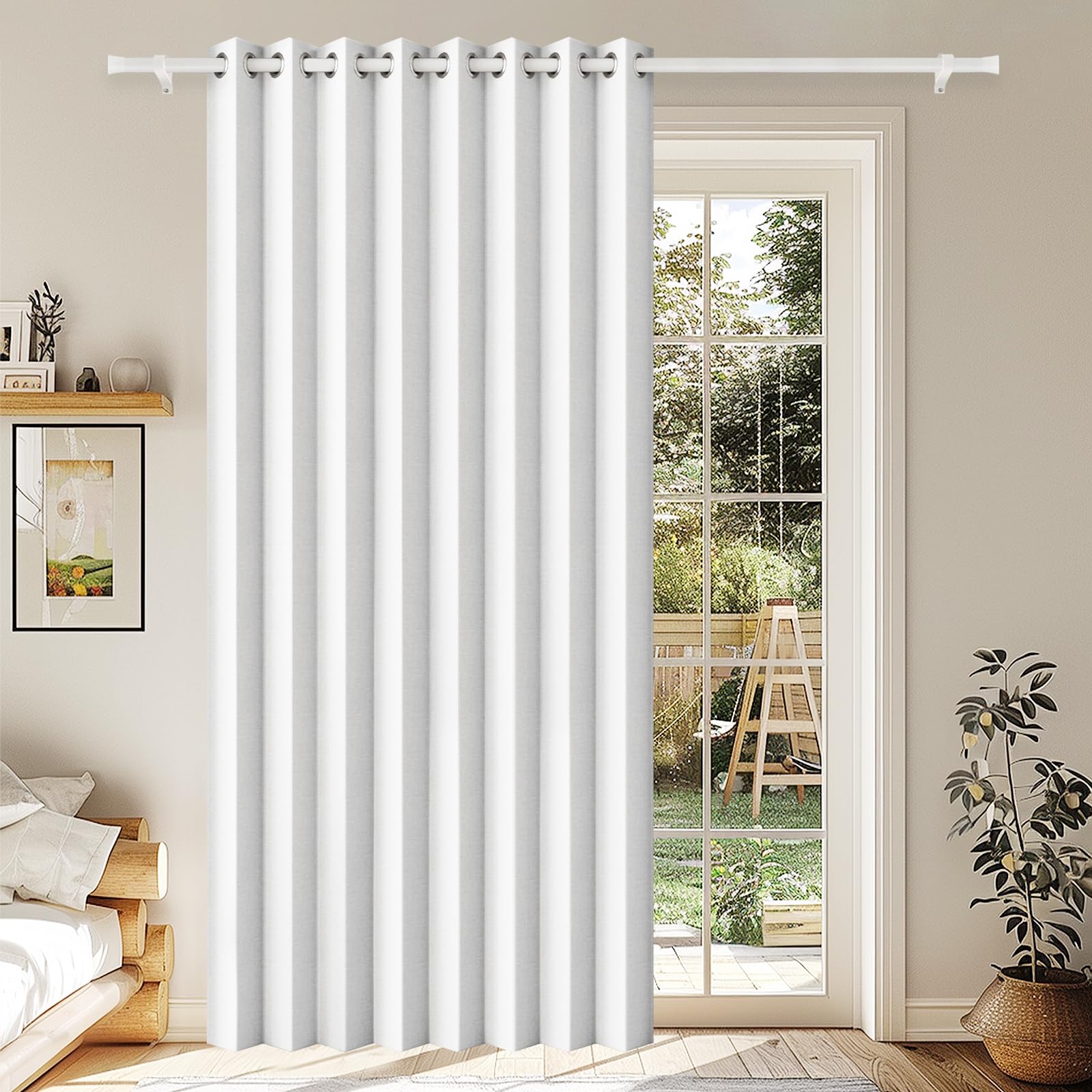 Photo 1 of HMYI Pleated Look Sliding Door Curtains - Magnetic Closure 100% Blackout Thermal Insulated Window Drapes for Doorway, Closet, Room Divider, 1 Panel, W60 x L80, Grayish White