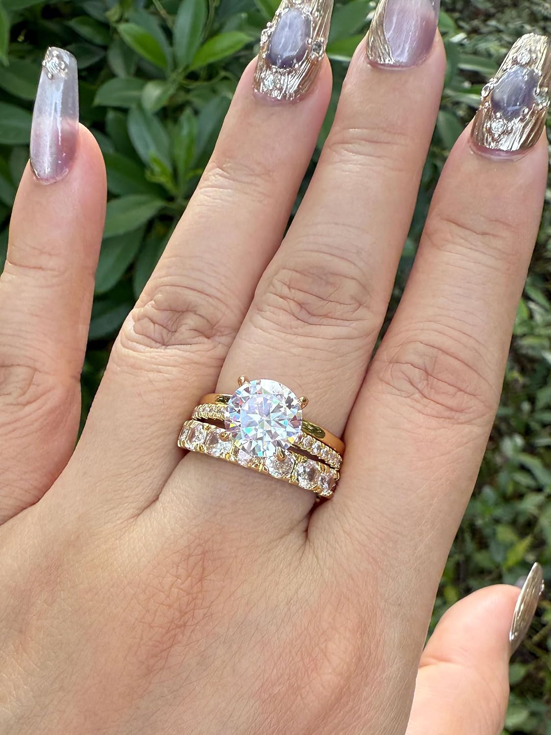 CEJUG 2.7Ct Cubic Zirconia Bridal Rings Sets Wedding Ring Sets for Him and Her 18K Gold Plated CZ Engagement Rings Band