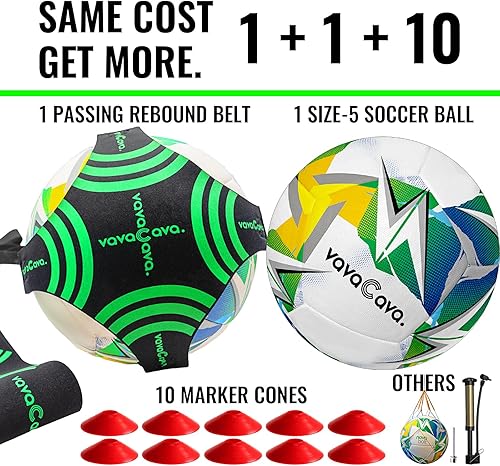 Miniatura 4 de Vavacava - Juego de pelota de fútbol de poliuretano tamaño 5, 12 paneles grandes de piel sintética, textura 3D, cinturón de rebote ajustable para
