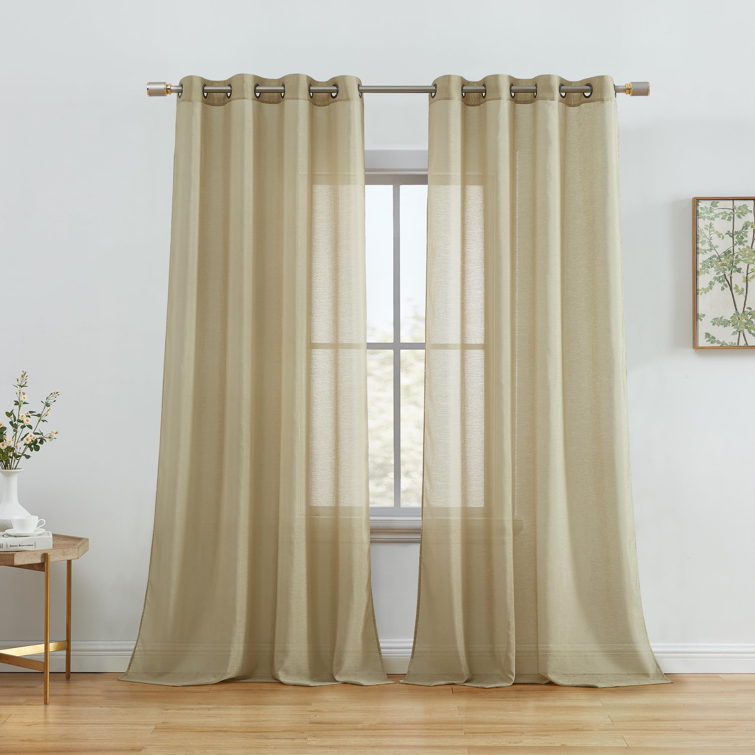 HLC.ME 2 Piece Semi Sheer Voile Window Curtain Grommet Panels for Bedroom & Living Room (54" W x 95" L, Taupe)
