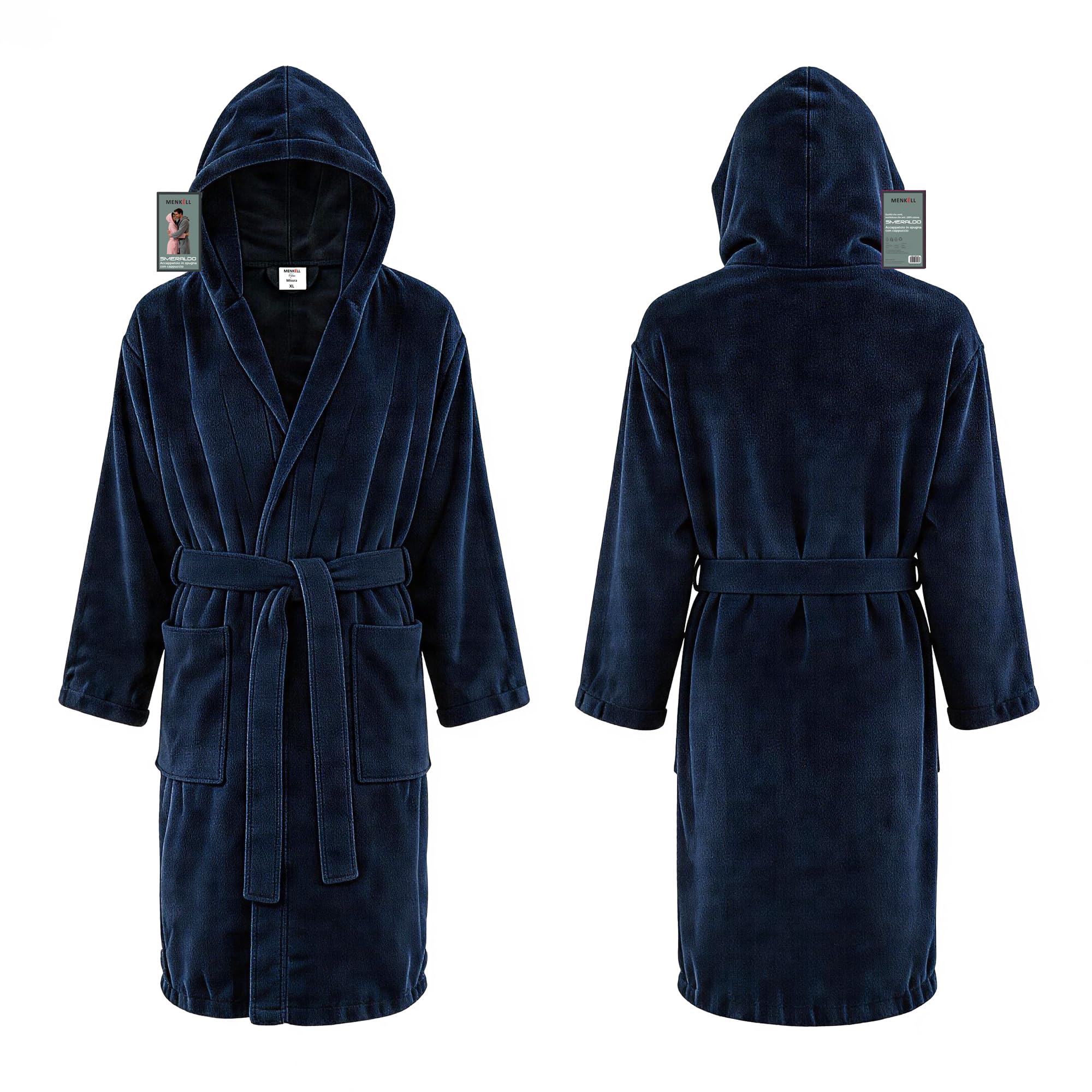 Accappatoio Uomo Donna in Spugna 100% Cotone - Morbidissimo, Ultra Assorbente - con Cappuccio, Ampie Tasche e Cinturino - per Casa, Piscina, Palestra