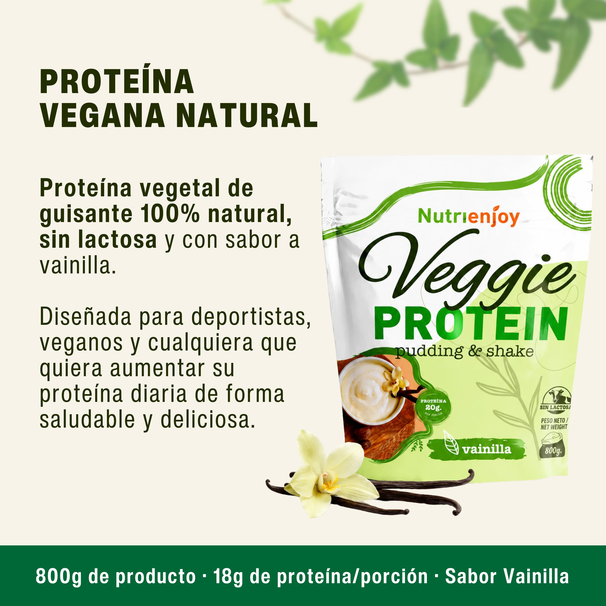 Protéines végétaliennes 800 g | Protéines végétaliennes 100 % végétales de qualité supérieure | Protéines végétaliennes sans sucres ajoutés | Protéine de pois sans lactose | Poudre de