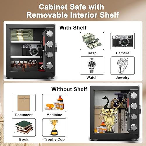 Miniatura 5 de Caja fuerte, caja fuerte para el hogar con bolsa ignífuga e impermeable, caja fuerte para dinero, caja de seguridad para documentos en efectivo,