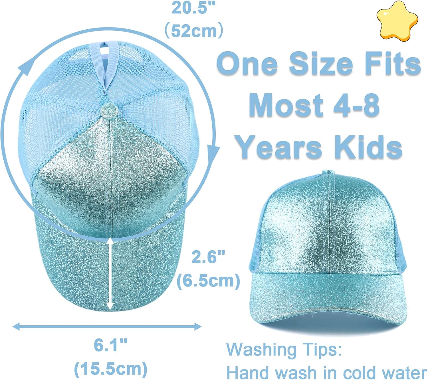 Zsedrut Girls Glitter Baseball Cap Kids Adjustable Ponytail Hat Toddler Summer Mesh Trucker Hats - Image 5