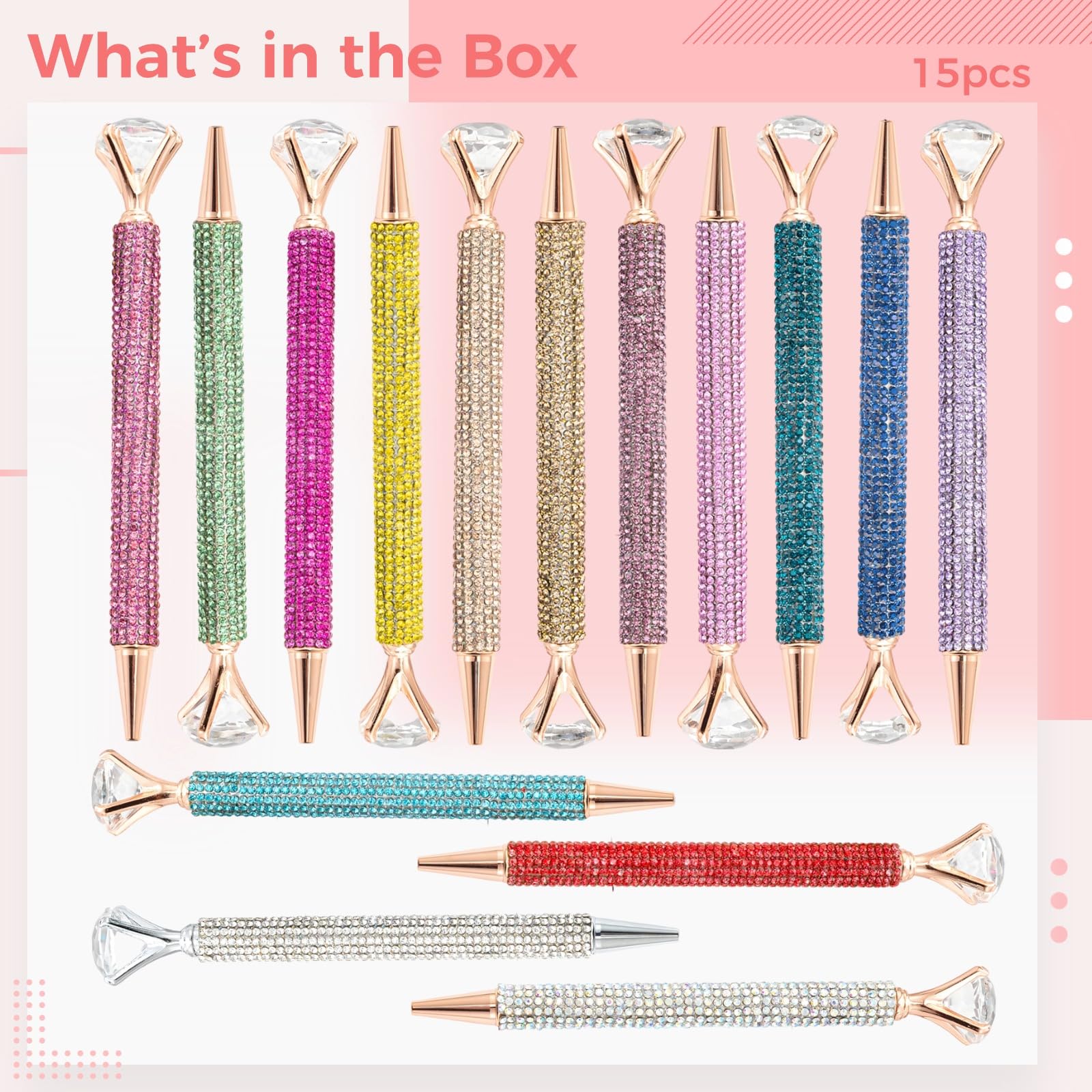 15 penne a sfera con strass, in metallo, con grande top con strass di cristallo, penne multicolore per Natale, compleanno, ufficio, materiale scolastico, set regalo per colleghi