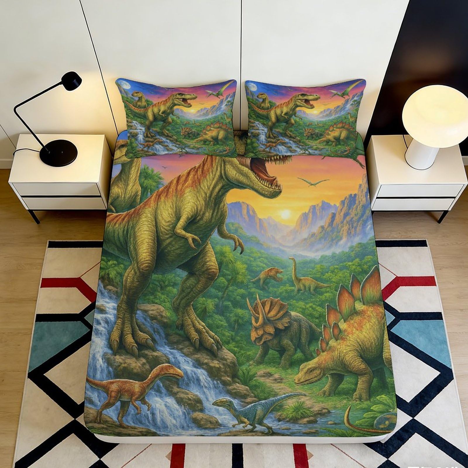 Pnayamiorkfel Style-6 3D Printed Dinosaur Jungle Fitted Sheet Microfiber Soft Bed Cover For Bedroom Dorm Mattress Protection Decoration 90X200x25cm