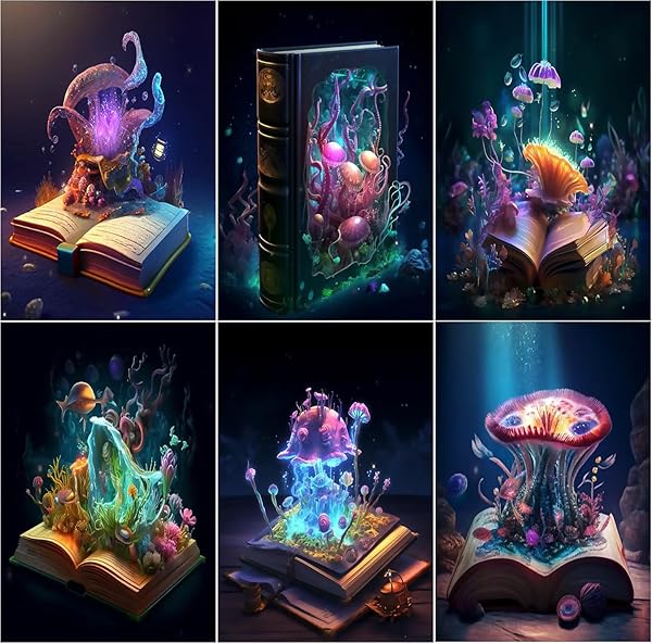 Leatrice 6PCS Diamond Art Kits for Adults Round Diamond Painting Dot Gem Art Painting Kit for Adults Beginners Women Suitable for Home Wall Art Decor 11.8x15.7 Inches Jellyfish