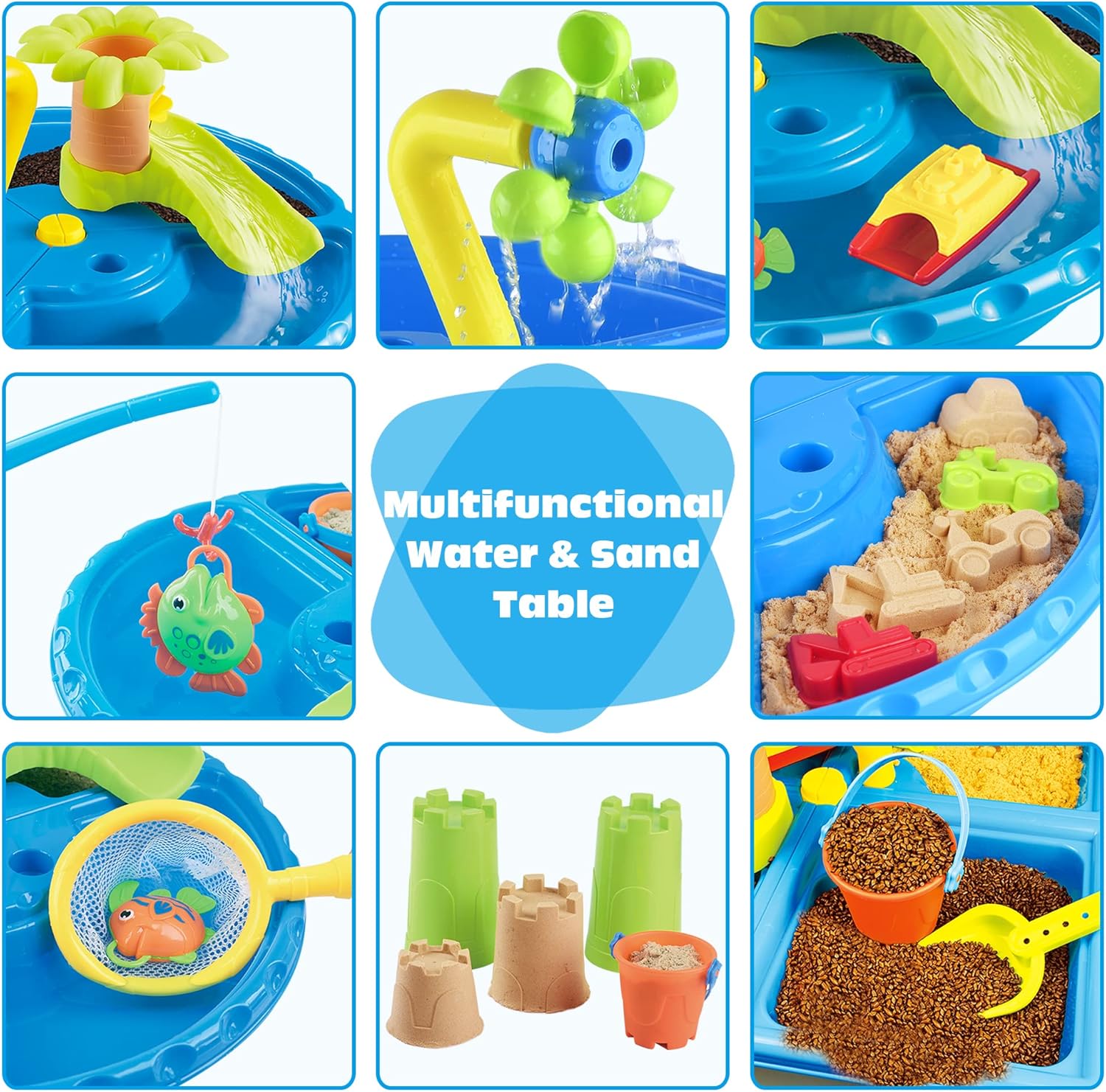 PLAY Kids Sand and Water Tables Toys for Toddlers 1-3,Rain Showers Splash Pond Water Table for Toddlers Age 3-5,Sports Outdoor Activity Sensory Table Summer Beach Toys for Boys Girls : Toys & Games