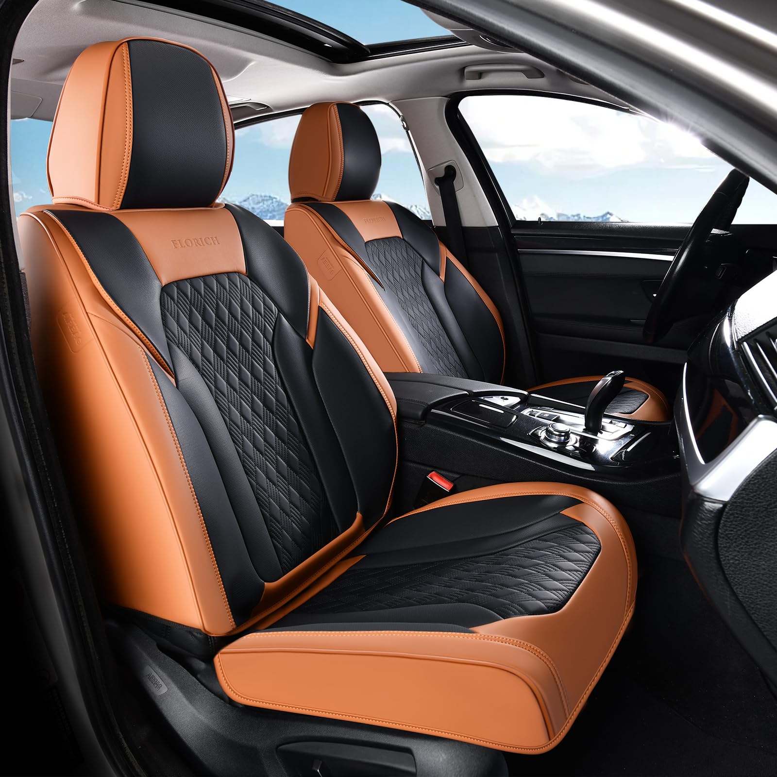 Seat Covers, Car Seat Covers Front Seats, Luxury Nappa Leather Seat Covers, Breathable and Waterproof Car Seat Protector 2 Seat, Automotive Seat Covers Universal for Most Cars-Brown&amp;Black