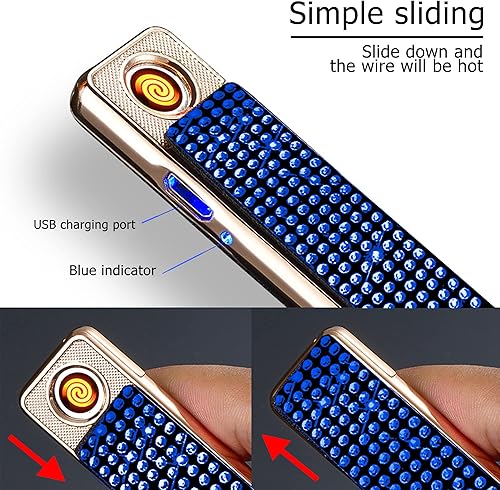 Miniatura 2 de Mechero eléctrico con diamantes de imitación, recargable, con purpurina, funda para cigarrillos, 3.346in, tamaño King (capacidad de 14 a 16), juego