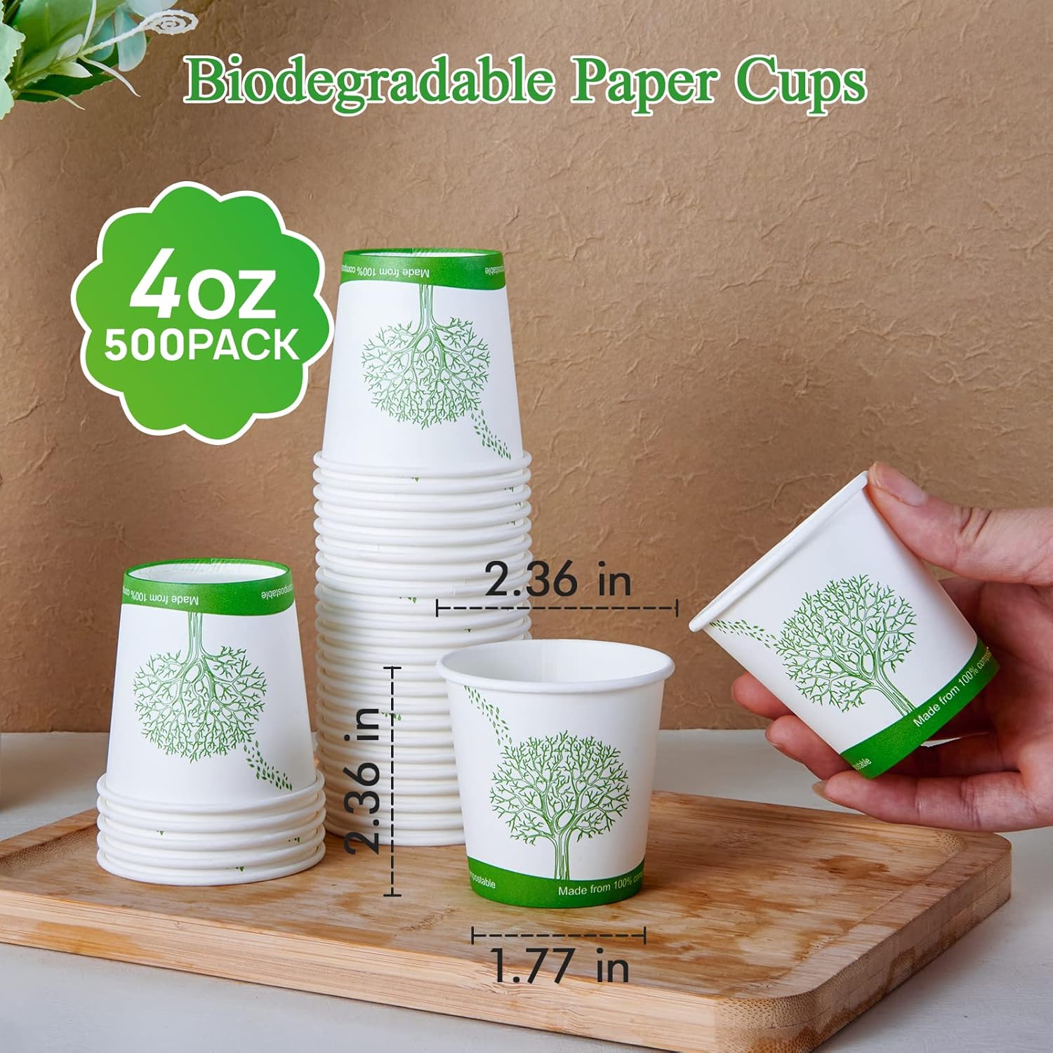 ECOLipak 500 Count Compostable Paper Cups, 4 oz Paper Espresso Coffee Cups with PLA Lined, Disposable Eco-friendly Biodegradable Hot Paper Cups for Party, Picnic,Travel,and Events - Image 5