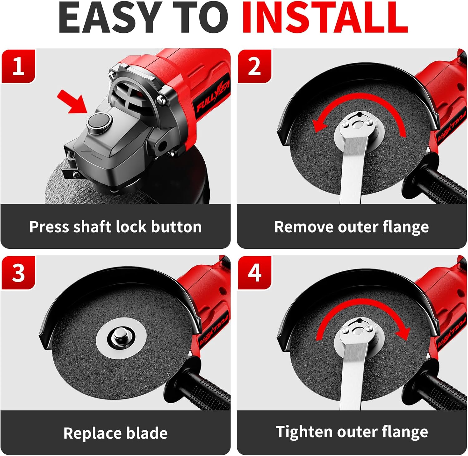 Cordless Angle Grinder 4-1/2 inch, 3-Speed Adjustable, 10000 RPM Electric Angle Grinder Portable with 2*4.0Ah Batteries & 3 Wheels, Battery Powered Grinder Tool Kit for Wood/Metal/PVC Cutting - Image 8