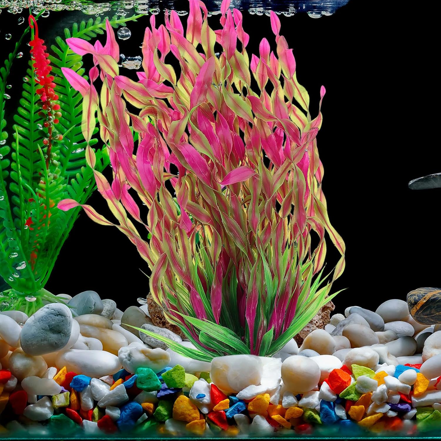 Artificial Aquarium Plants Fish Tank Decorations, Plastic Lifelike Water Plants in Burgundy, Fake Aquatic Grass Ornament for Home and Office Fish Tank Decor