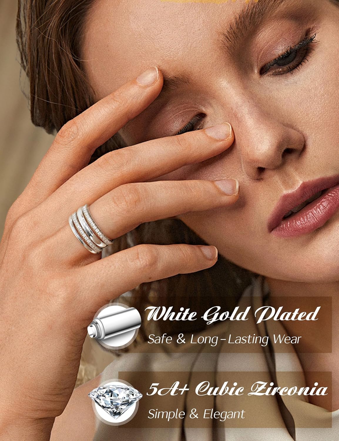 Florideco Stackable Rings for Women Non Tarnish 14K Gold Plated Dainty Cubic Zirconia Rings Minimalist Stacking Thumb Ring Set Thin Statement Promise Wedding Bands Engagement Ring Stack Size 5-10 - Image 5