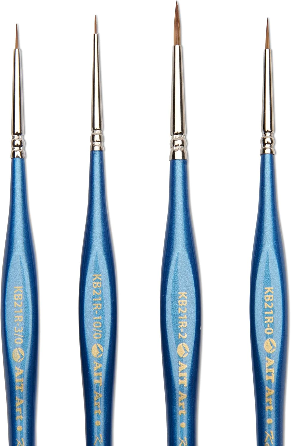 AIT Art Premium Detail Brush Set, 4 Kolinsky Blend Paint Brushes for Miniature Details, Handmade in USA for Trusted Performance, Triangular Handle Design for The Best Grip and Ultimate Precision