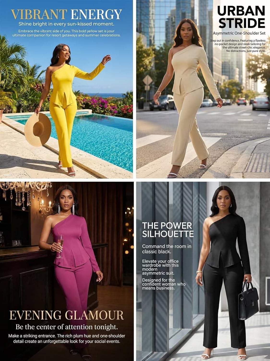 Aro Lora Womens Sexy 2 Piece Outfits One Shoulder Long Sleeve Slit Top and Pant Set Dressy Pantsuits