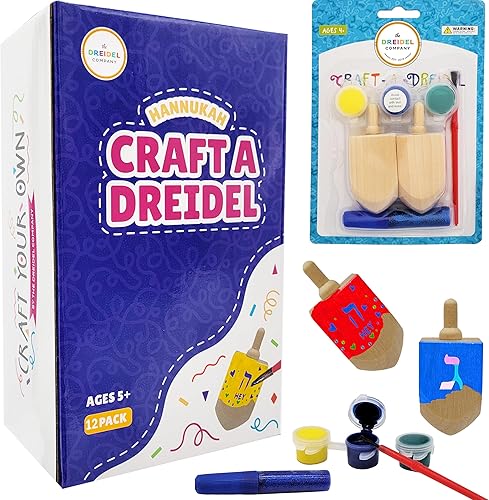 Vista 13 de The Dreidel Company Craft-A-Dreidel, crea tu propio Dreidel de madera personalizado, el kit incluye 2 Dreidels de madera, 3 colores de pintura, 1