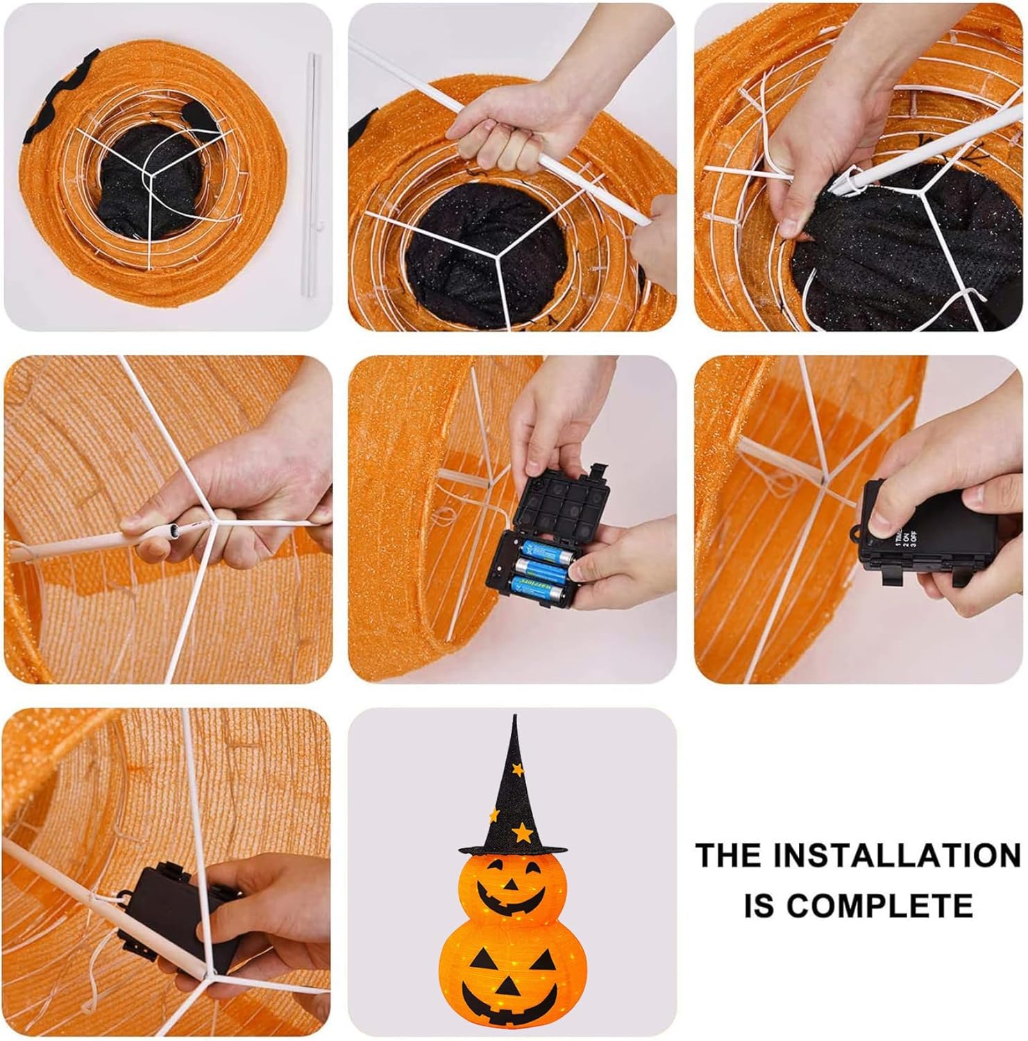 Halloween Lantern 3ft Light Up Halloween Pumpkins with Witch Hat 3 Pumpkins Stack Decorations with 50 Light Beads Collapisible Pumpkin Lights for Outdoor Indoor, Style 1Halloween Decoratio