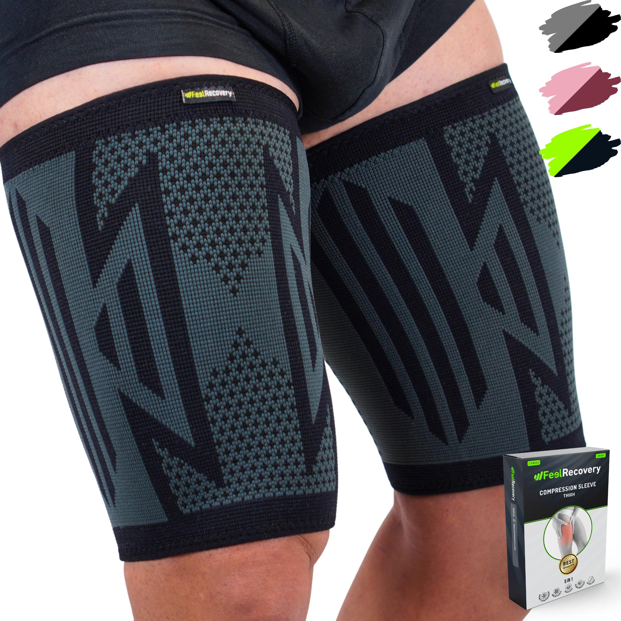 Thigh Compression Sleeve - Adjustable Thigh Support Brace For Men & Women - Pain Relief For Hamstring, Quad, Groin - One Size Fits Most-1316046