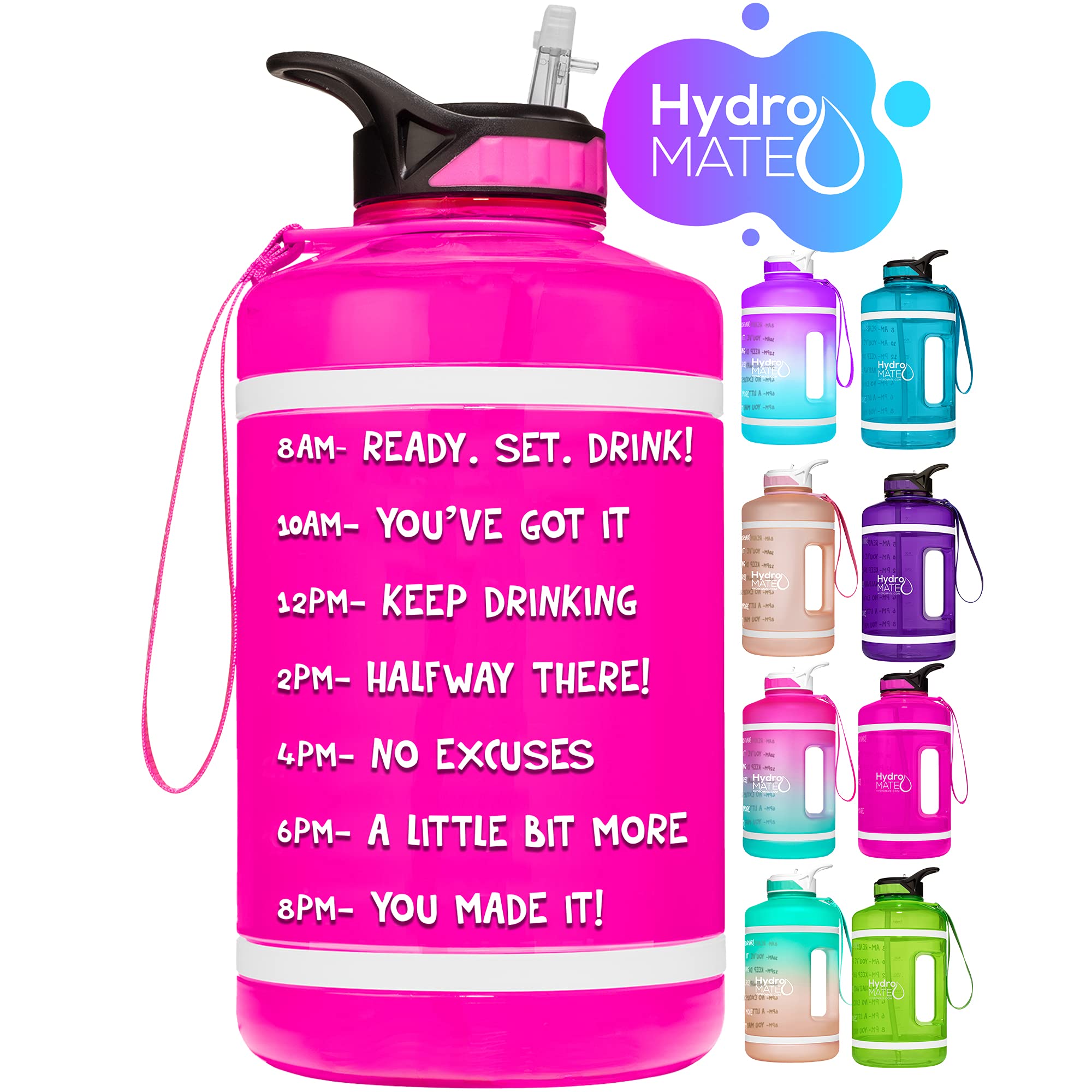 HydroMATE Half Gallon Water Bottle with Time Marker Large Reusable