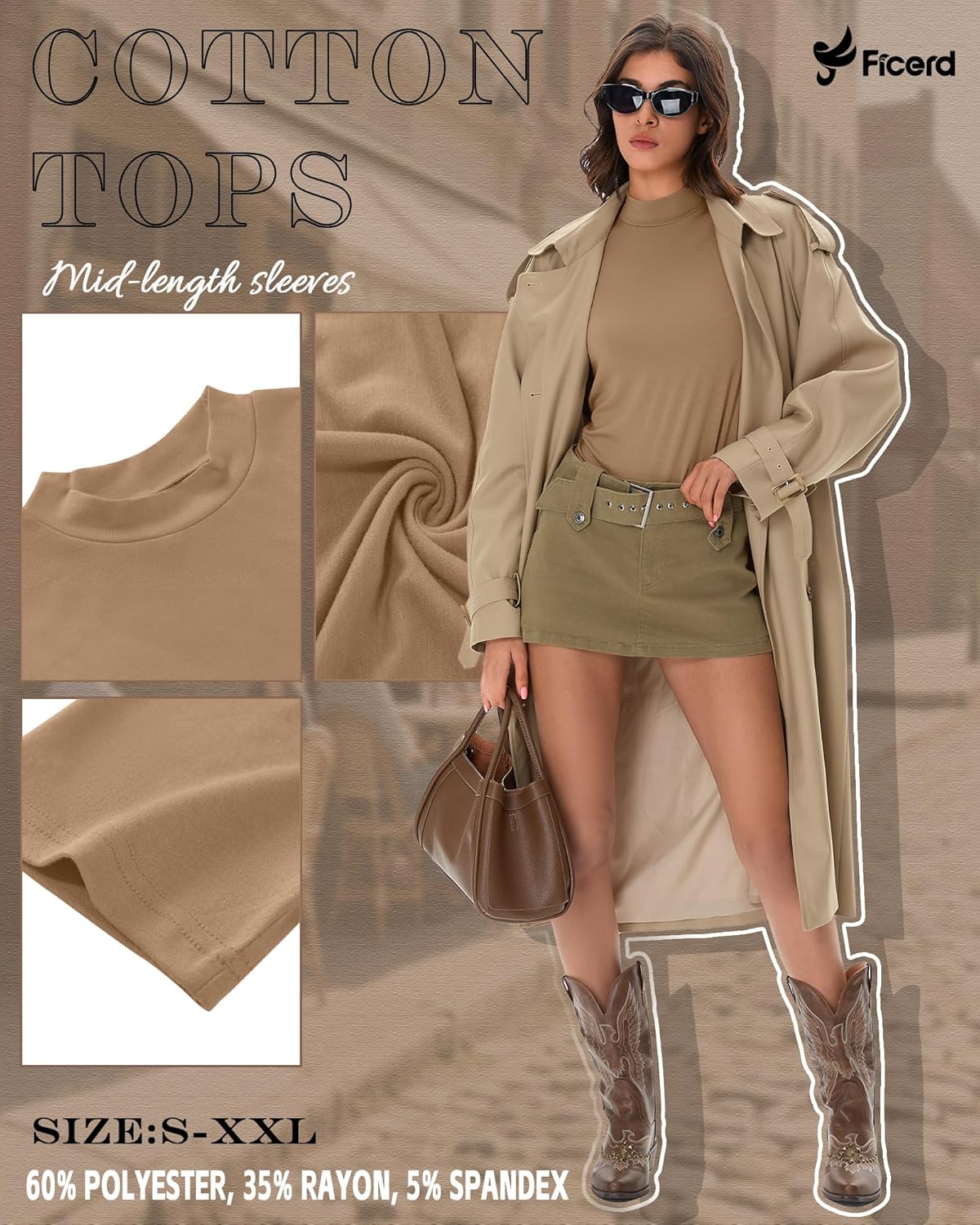 Ficerd 3 Pack Women's Mock Turtleneck T-Shirts 1/2 Half Sleeve Dressy Casual Tunic Tops Slim Fit Summer Basic Tee Shirts 2026 - Image 5