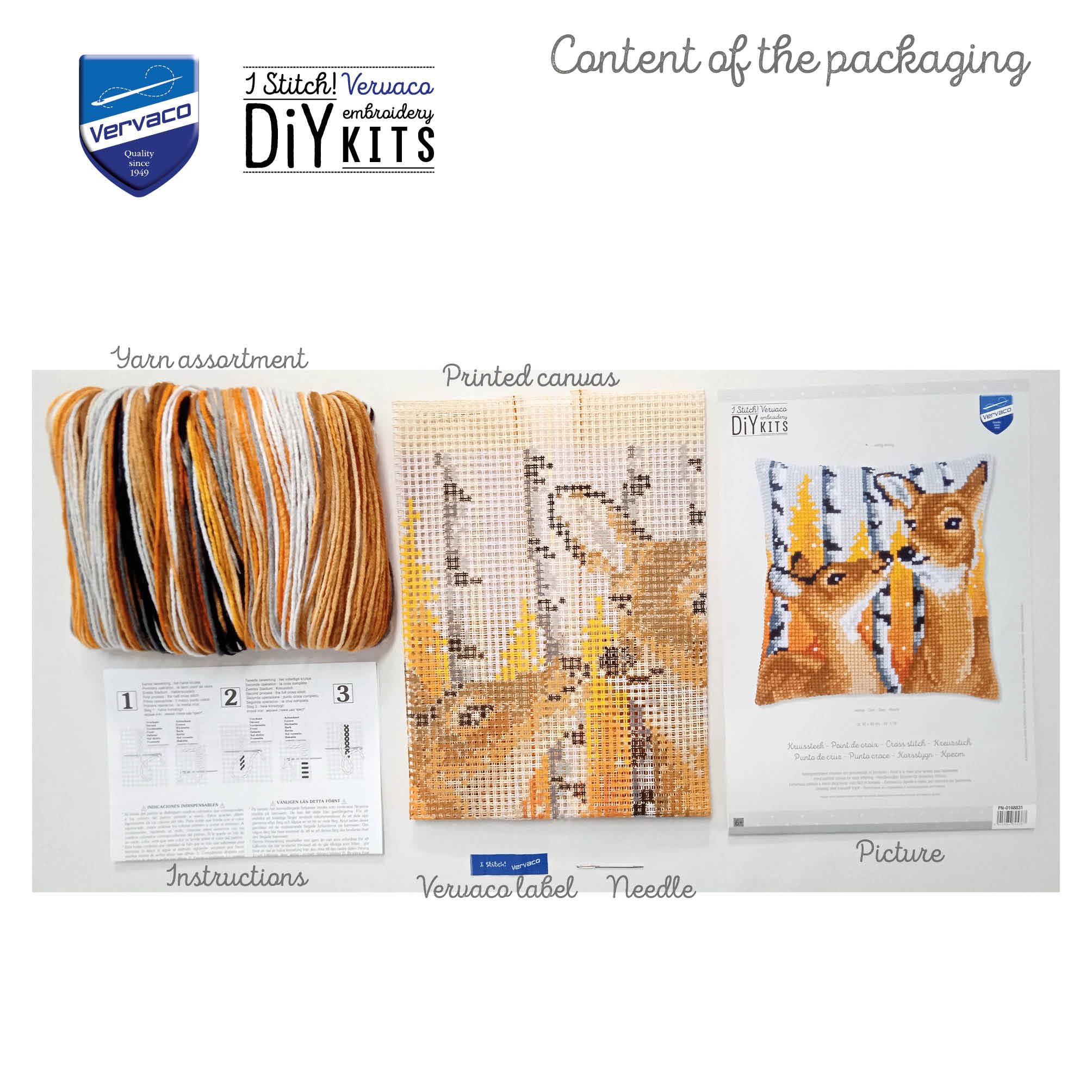 Kit Broderie Point De Croix Vervaco Housse Coussin Cerf - Multicolore 40x40cm