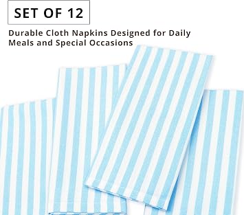 PurpleEssences Stripe Cloth Napkins 18x18 Inch - Aqua Blue & White