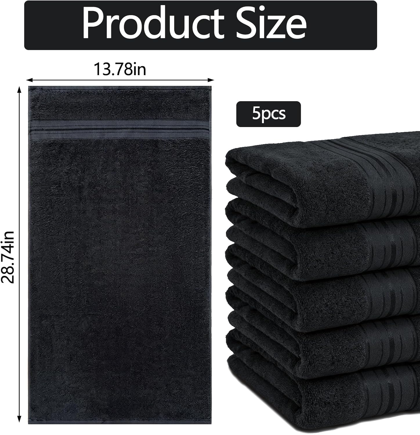 Premium Hand Towels Set, 5 Pack, 12" x 27", 100% Cotton, Ultra Soft and Highly Absorbent for Gym, Bathroom, Shower, Hotel, and Spa - Blue Gray