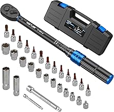 3/8" Torque Wrench Set 30PCs, 5-60 Nm Drive Click Torque Wrench (72 Teeth ±3% Accuracy) with Extensions, Sockets, Adapter for Bike and Motorcycle Car Truck Maintenance
