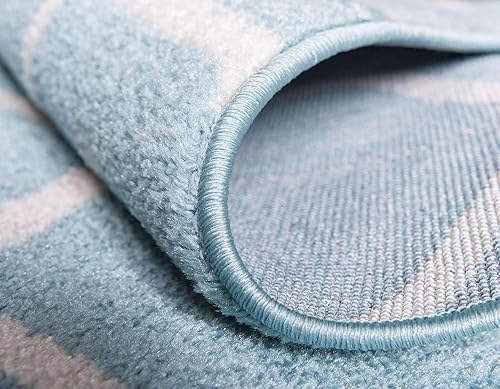 Miniatura 4 de Unique Loom - Alfombra redondeada de la colección Trellis Frieze (5pies 1pulgada x 8pies, color azul claromarfil)